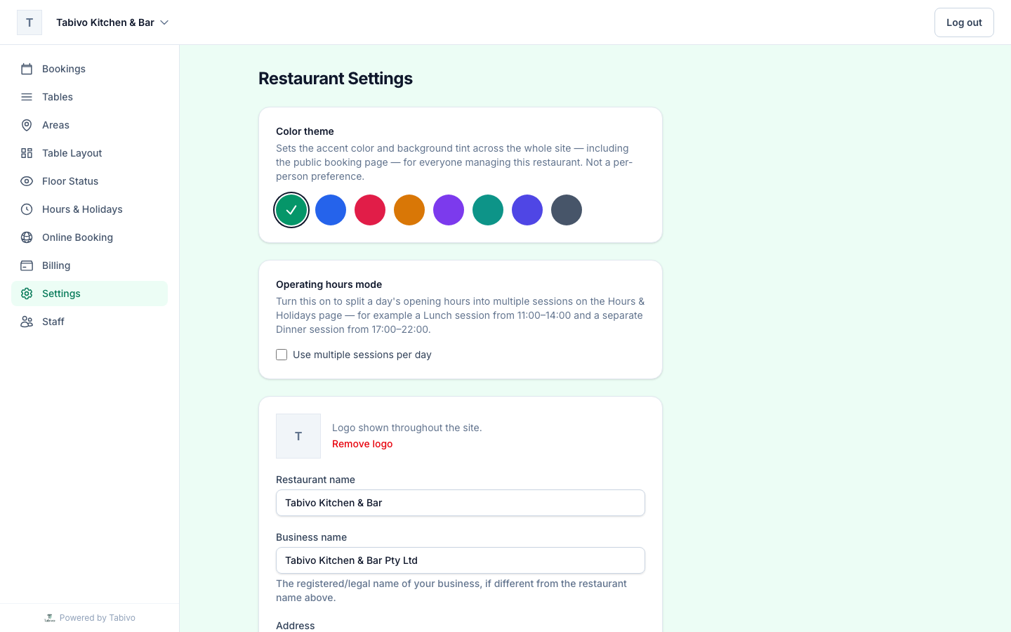 Tabivo branding settings